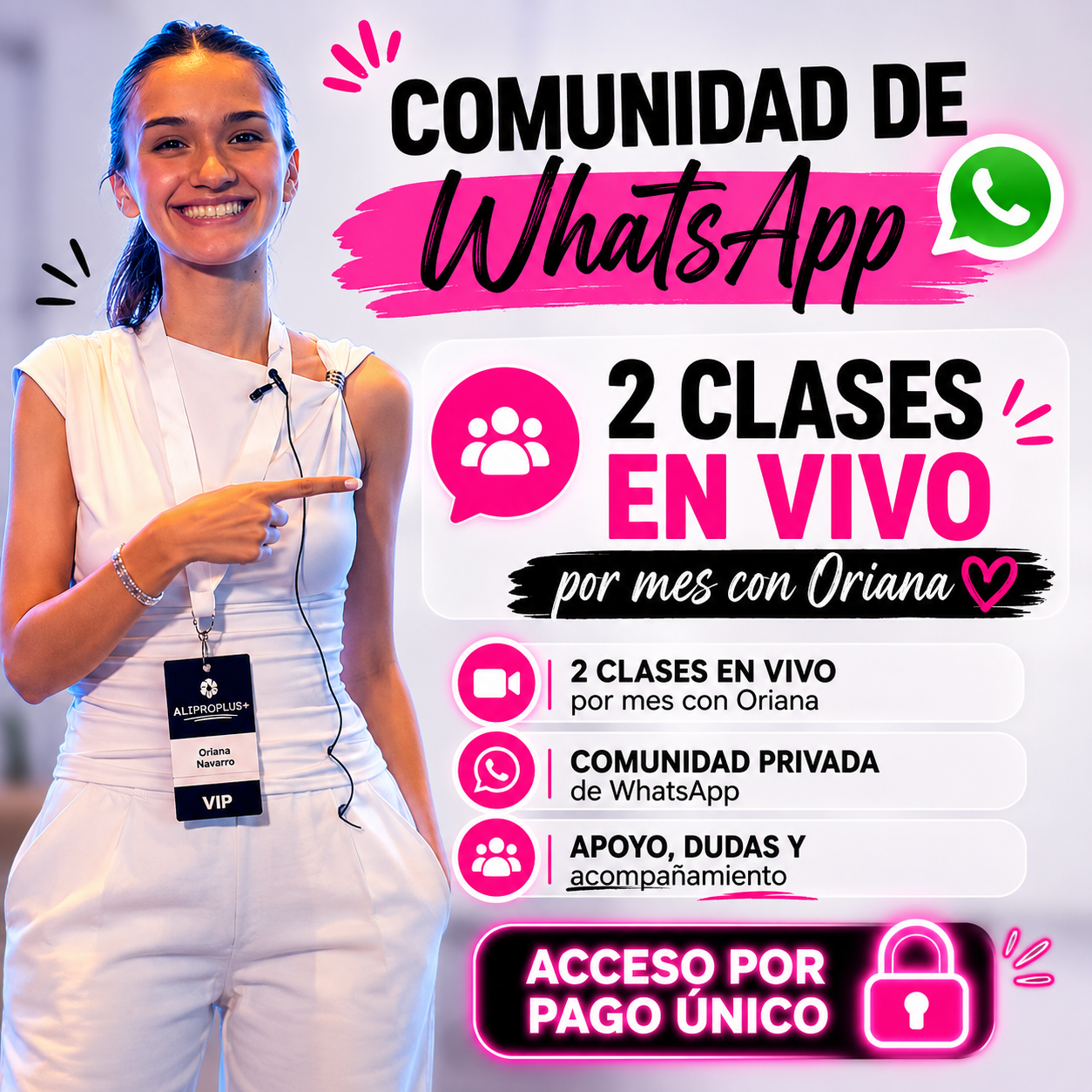 2 CLASES EN VIVO POR MES + COMUNIDAD DE WHATSAPP