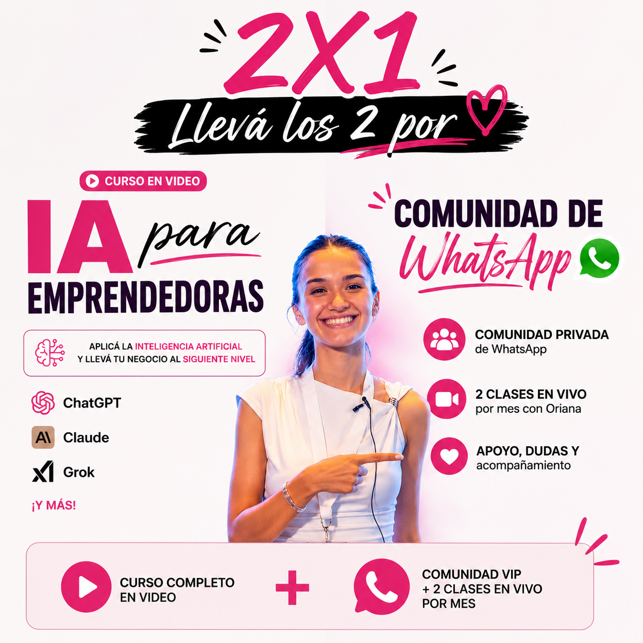 2X1: IA PARA EMPRENDEDORAS + 2 CLASES POR MES Y COMUNIDAD